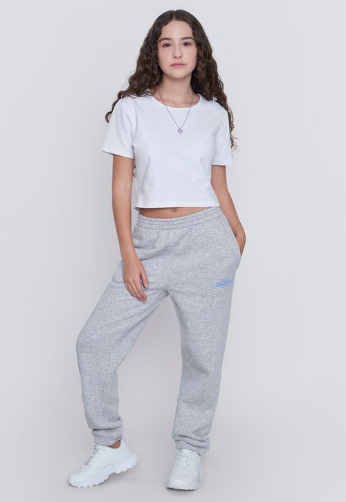 Pantalón De Buzo Niña Teen Basico Gris Melange