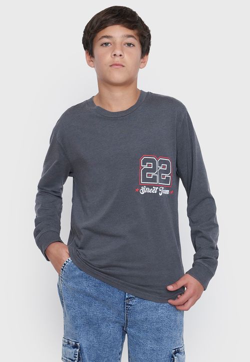 Polera Niño Teen Manga Larga Lavada Gris