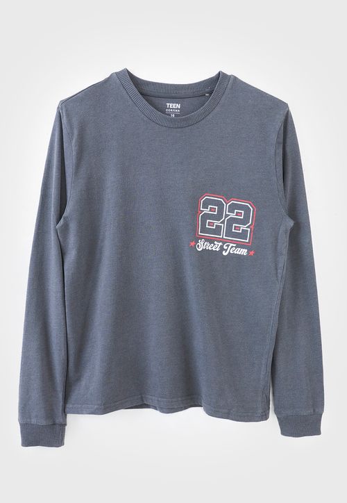 Polera Niño Teen Manga Larga Lavada Gris