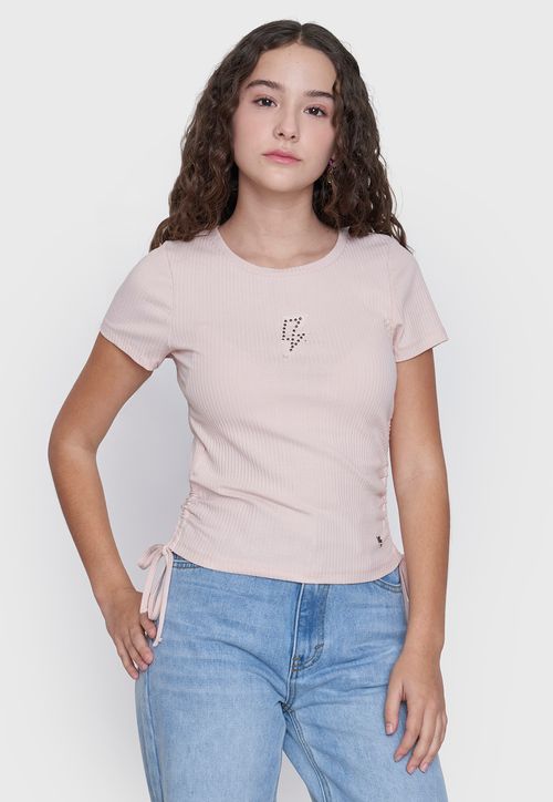 Polera Niña Teen M/C Rib Amarras Rosado