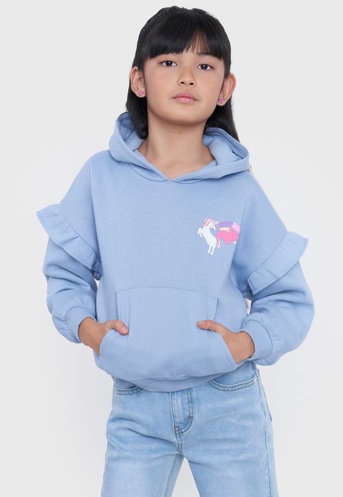 Poleron Niña Kids Con Capucha Celeste