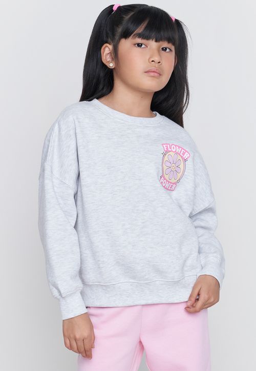 Poleron Niña Kids Cuello Redondo Gris Melange