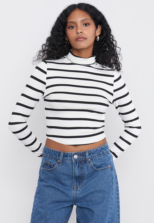 Polera Mujer Manga Larga Cuello Tortuga Ecru