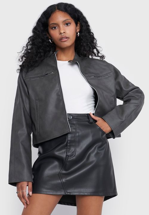 Falda Mujer Lisa Ecocuero Negro
