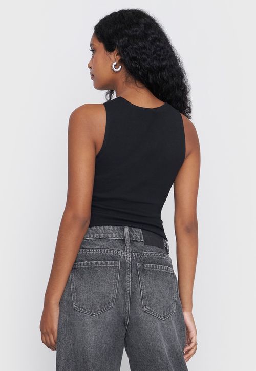 Polera Mujer Sin Mangas Print Rostro Negro