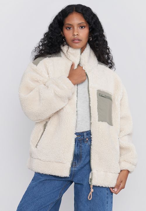 Chaqueta Mujer Peludo Ecru