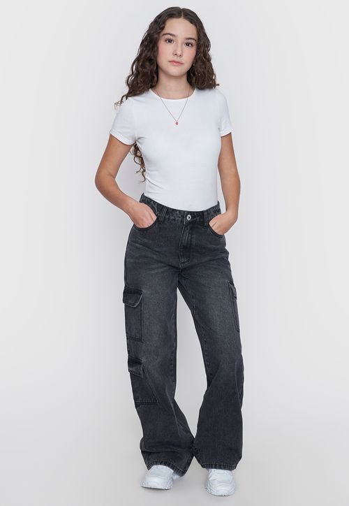 Jeans Niña Teen Wide Leg Sporty Cargo Negro