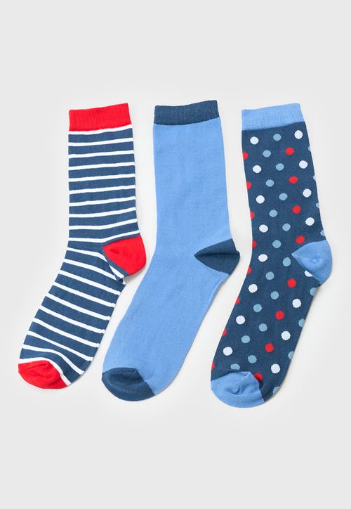 Calcetines Hombre Tripack Mix Azul/Rojo Print