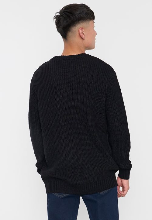 Tejido Hombre Cuello Redondo Liso Grueso Negro