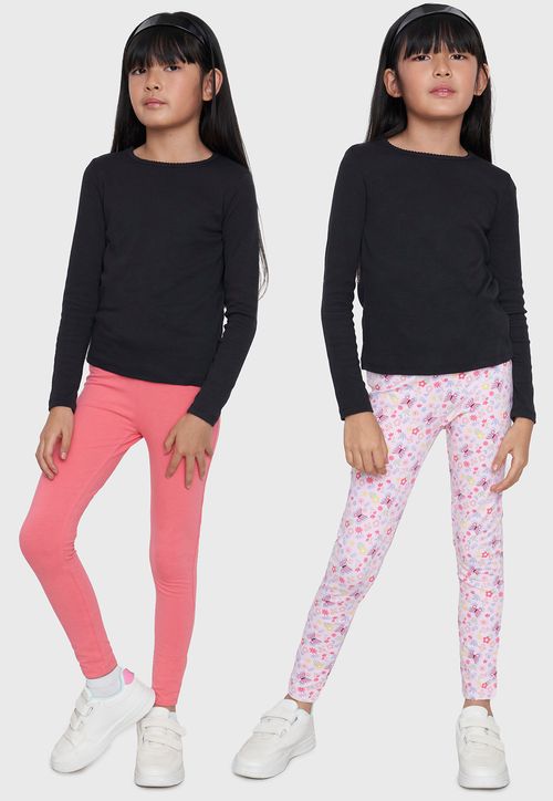 Calza Niña Kids Bipack Lisa + FullPrint Rosado