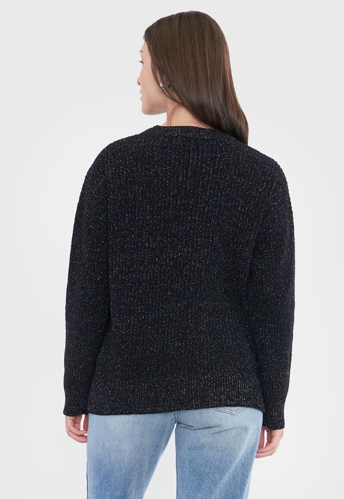Sweater Mujer Chenille Negro Lurex