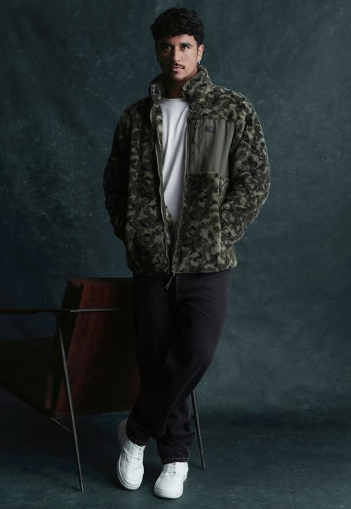 Polerón Hombre Coral Print Full Zipper Verde Militar
