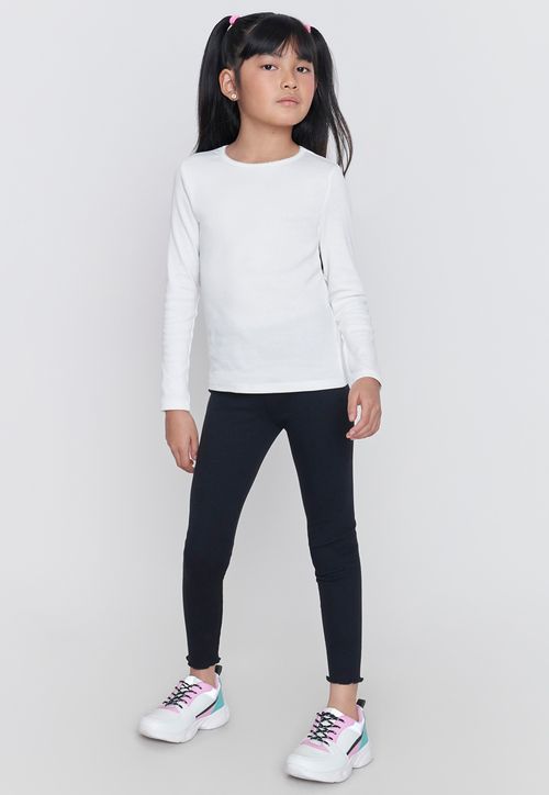 Calza Niña Kids Rib Sólida Negro