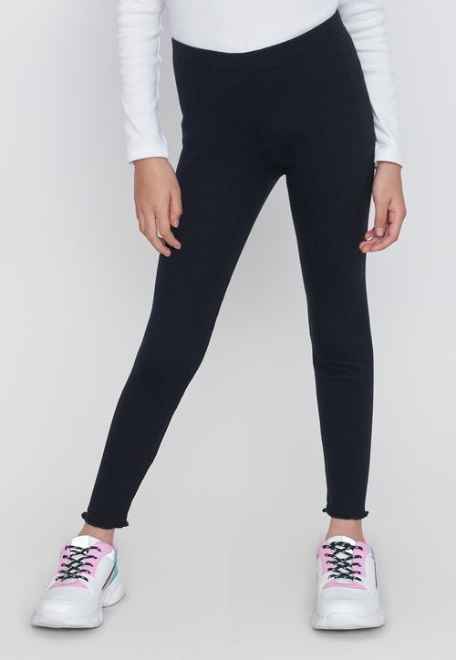 Calza Niña Kids Rib Sólida Negro